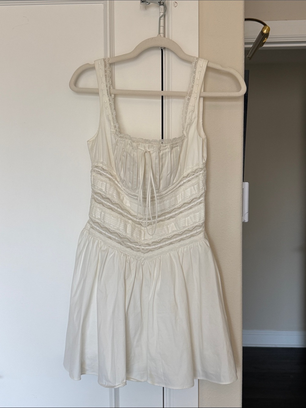 House of CB Cream Mini Dress with Lace Trim